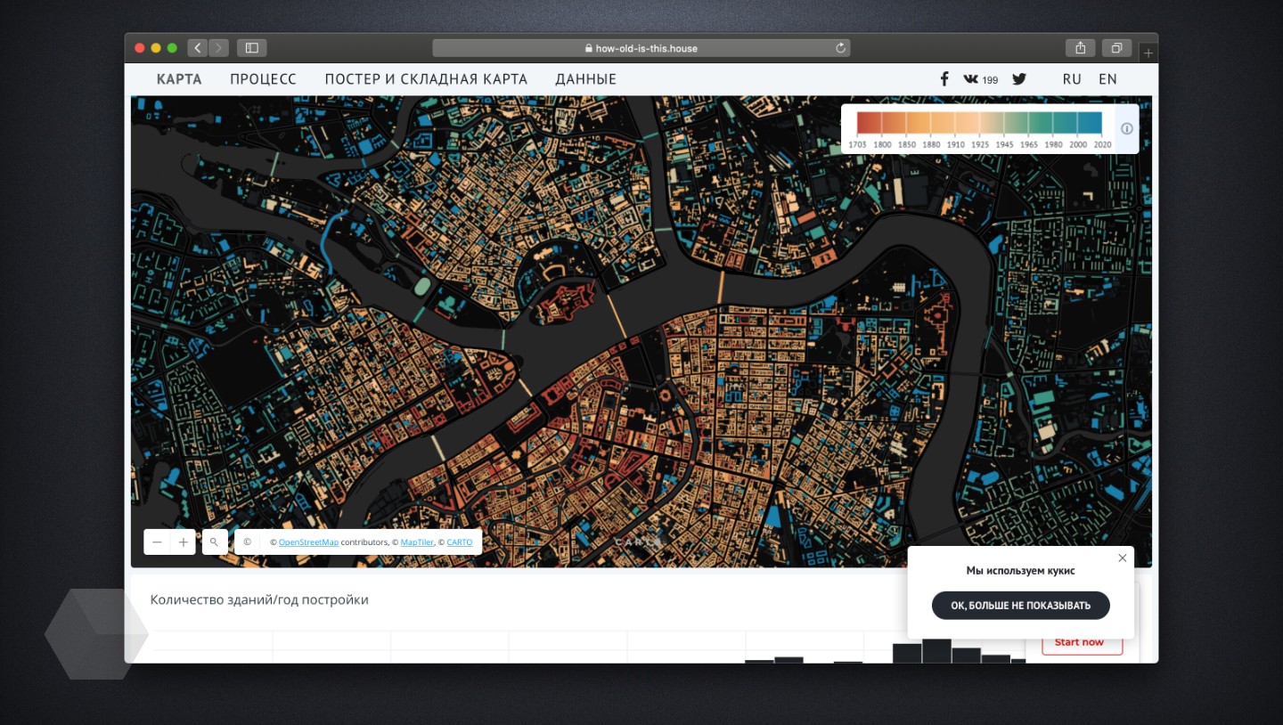 Карта с возрастом домов петербурга