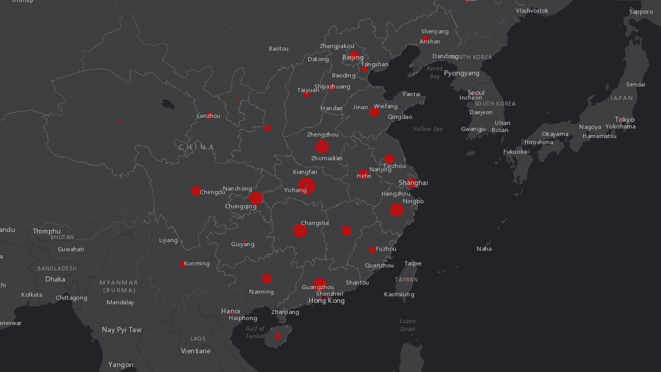 Онлайн-карта демонстрирует распространение вируса 2019-nCoV
