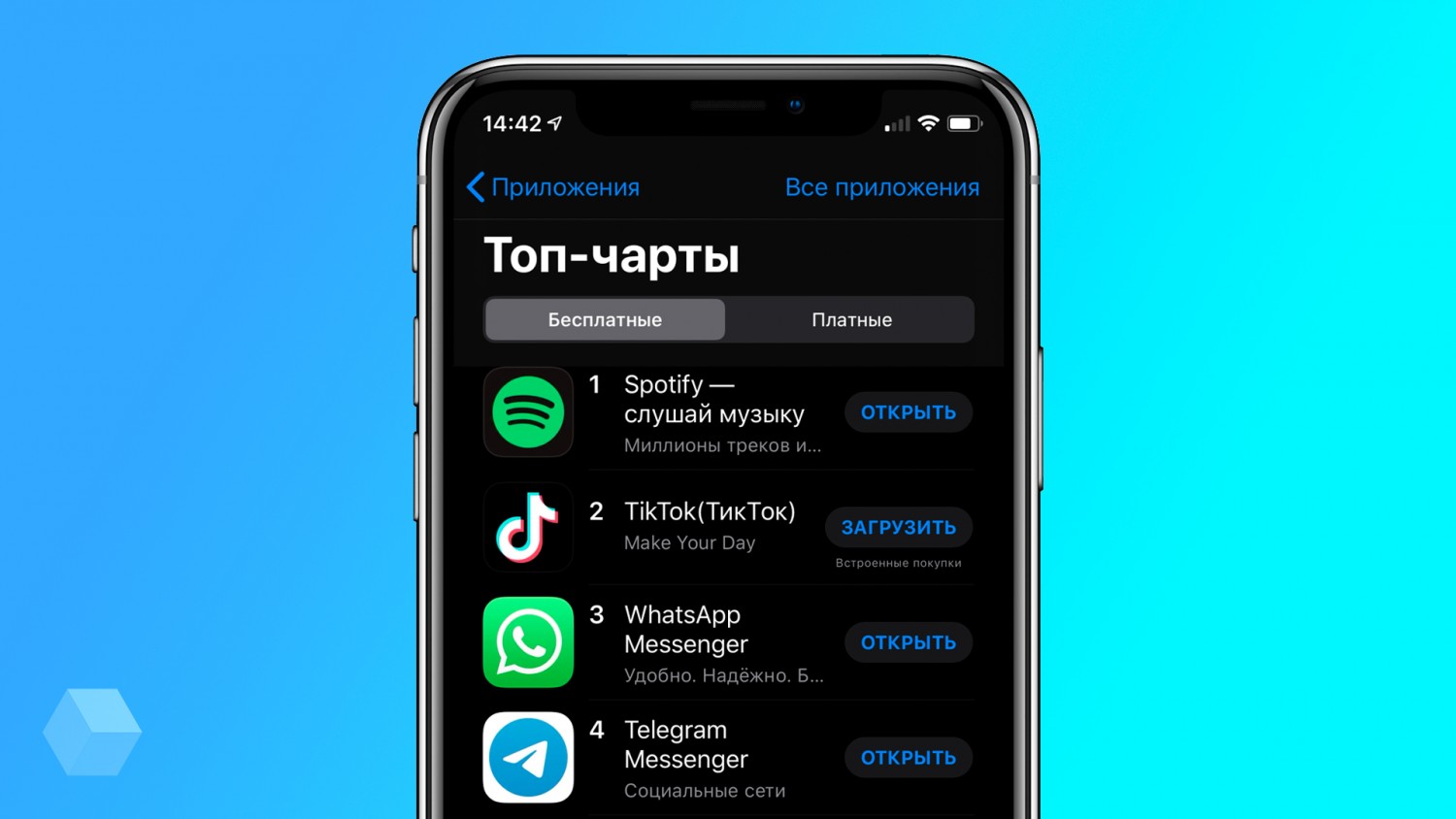 Приложение Spotify вышло на первое место в российском App Store